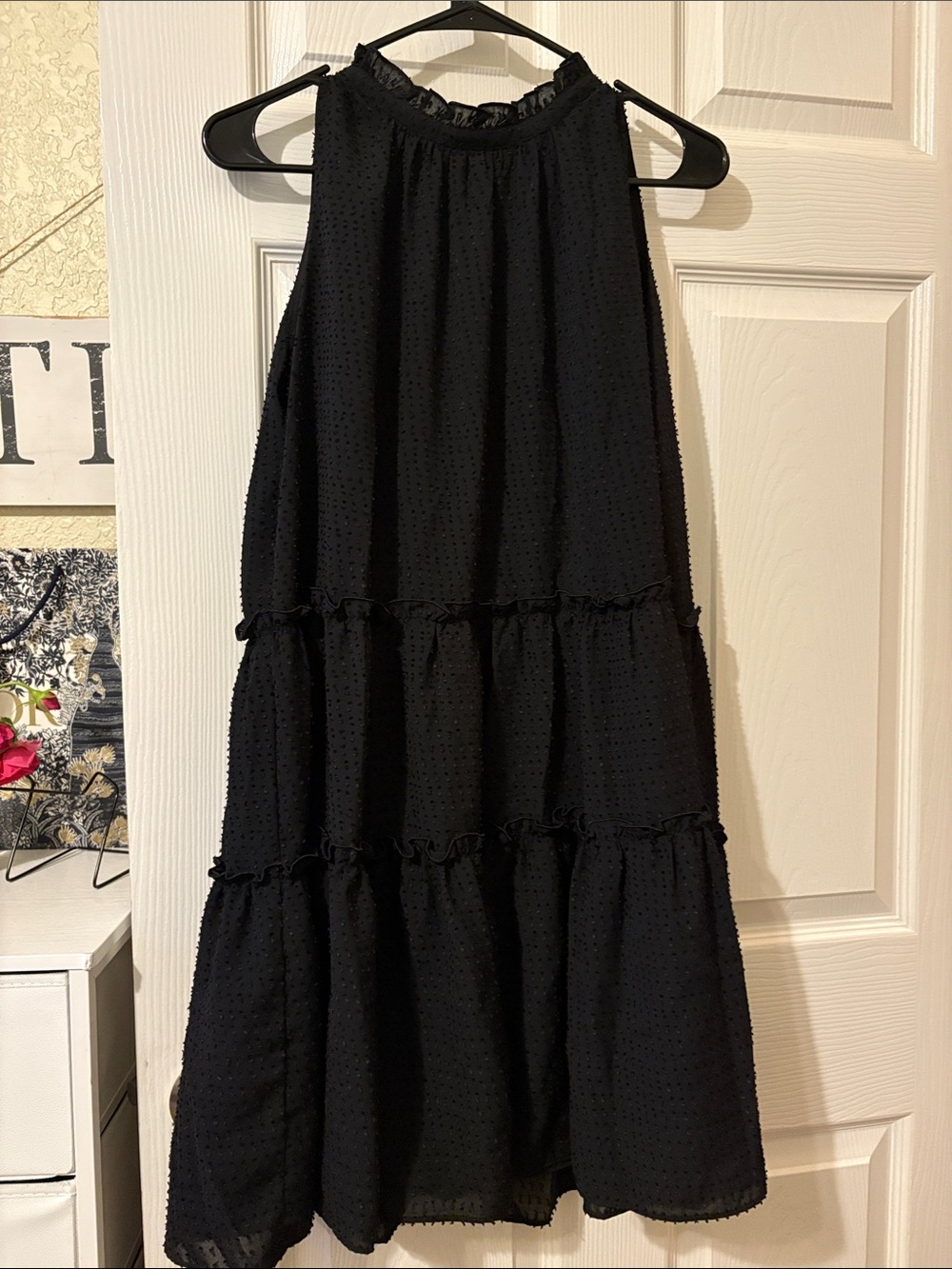 Ann Taylor Black Textured Tiered Halter Dress